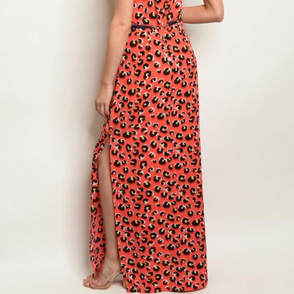Coral Open Back Animal Print Maxi Dress - Picture 6 of 9